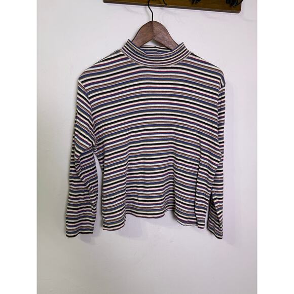 Vintage Rafaella Striped Mock Neck Top Size L Long Sleeve 100% Cotton Y2K - Picture 1 of 6